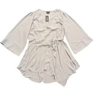 City Chic NWT Plus 16 1X Gray Silver Wrap Blouse Tunic Top Babydoll Shirt